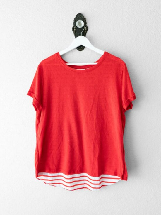 New York & Company Tops - New York & Company Red Stripe Back Top Short Sleeve Hi Low Casual XL